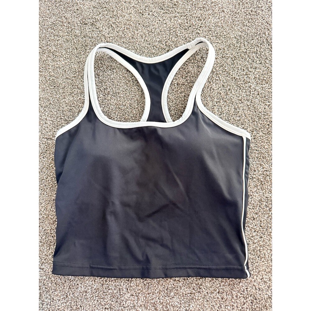 Bucked Up Womens Racerback Cropped Athletic Tank Top Black White Trim
